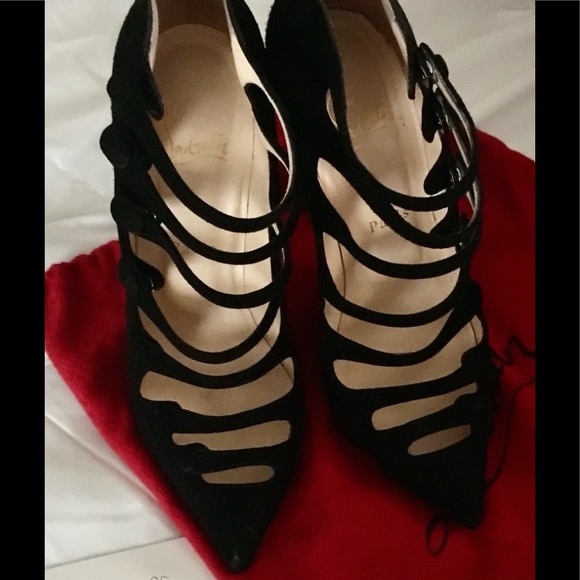CHRISTIAN LOUBOUTIN black suede heels Sz38 - Picture 2 of 8